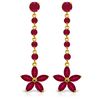 Image 1 : 14k Solid Gold Ruby Flower Dangle Earrings