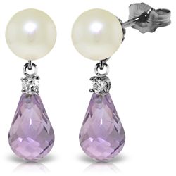 14k WG 2.0ct Pearl & 4.5ct Amethyst w/ Diamond Earring
