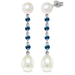 14k WG Blue Topaz & Pearl Drop Earrings