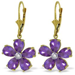 14k YG 4.40ct Amethyst w/ Diamond Flower Earring