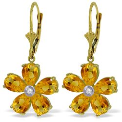 14k Solid Gold 4.40ct Citrine & Diamond Earrings
