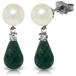14K White Gold 6.60ct Emerald,2.0ct Pearl & Diamond