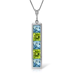 14k Solid Gold Blue Topaz & Peridot Necklace