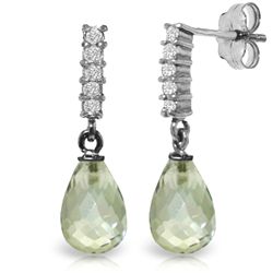 14k Gold Green Amethyst with Diamond Earrings