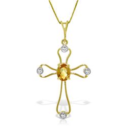 14K YG DIAMONDS & 0.45ct CITRINE CROSS NECKLACE