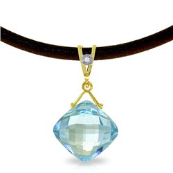 14K DIAMOND & 8.75ct BLUE TOPAZ LEATHER NECKLACE