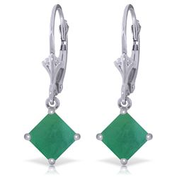 14k White Gold 2.90ct Emerald Dangle Earrings