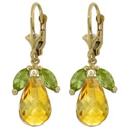 14k Gold 13.40ct Citrine with Peridot Earrings