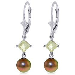 14k WG 1.0ct Aquamarine & Black Pearl Earrings