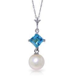 14k White Gold 0.50ct Blue Topaz & Pearl Necklace