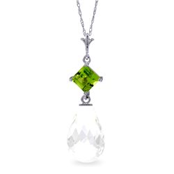 14K White Gold 5.0ct White Topaz & Peridot Necklace