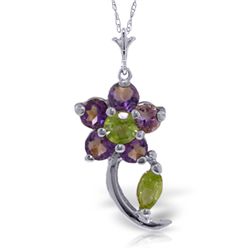 14k WG 0.63ct Amethyst & Peridot Flower Necklace