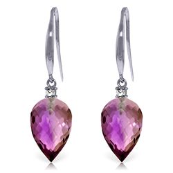 14k WG 19.0ct Amethyst & Diamond Fish Hook Earrings