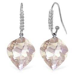 14k WG 25.60ct White Topaz & Diamond Fish Hook Earrings