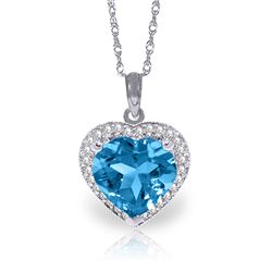 14k Solid Gold 6.30ct Blue Topaz & Diamond Necklace