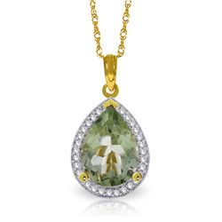 14k Solid Gold Green Amethyst & Diamond Necklace