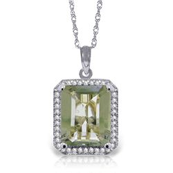14k Solid Gold Green Amethyst & Diamond Necklace