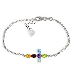 14k WG Multi Gemstone Cross Bracelet