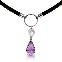 14K White Gold 2.0ct Pearl & 5.5ct Amethyst Necklace