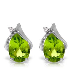 4.26ct 14k White Gold Stud Earring Diamond Peridot
