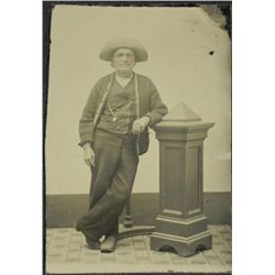 Antique Tintype Photograph Man w/Large Brim Hat