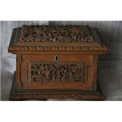 Asian Antique heavily carved jewelry box. Boxwood