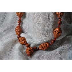 Antique oriental carved boxwood rosary with carnelian