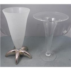 2 Large Decorative Vases Crystal & Frosted Glass