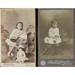 2 Antique CDV Photographs Girl & Boy Child w/Doll, Toys
