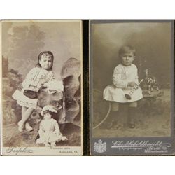 2 Antique CDV Photographs Girl & Boy Child w/Doll, Toys