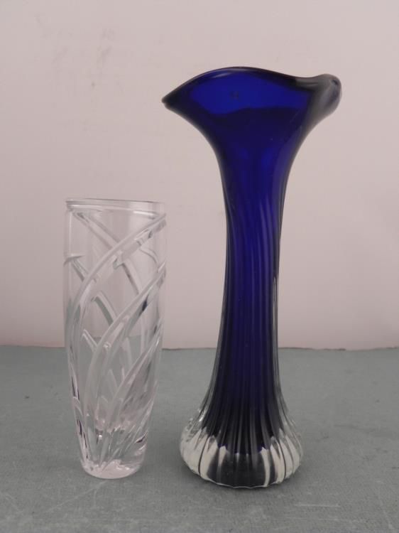 2 Elegant Vases Waterford Crystal & Blue Glass