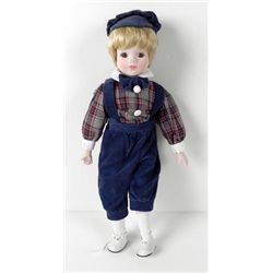 Bisque Boy Doll Traditional in Corduroy & Cap 17 In.