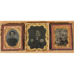 3 Antique Photographs In Cases -Children, Boys, Girl