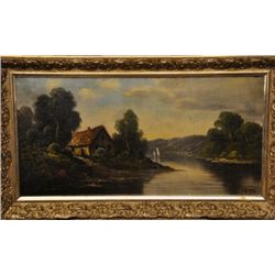 Hudson river school landscape painting signed