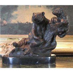 Magnificent Bronze Sculpture Grizzly Bear Mother & Cub