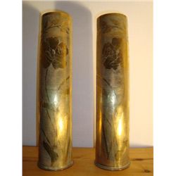 Pair of French WWI Trench Art Artillery Shells Shield