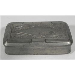 Antique Pewter Make-Up Box Container w/ Hidden Mirror