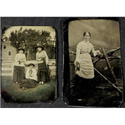 2 Antique Tintype Photographs Women, Outdoors