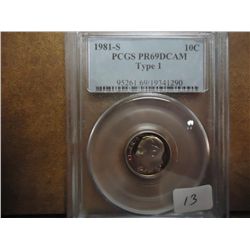 1981-S TYPE I ROOSEVELT DIME PCGS PR69 DCAM