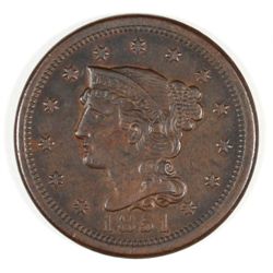 1851 LARGE CENT N-2 AU-58