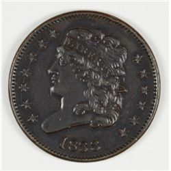 1833 1/2 CENT C-1 BEAUTIFUL AU-58 CLOSE TO UNC