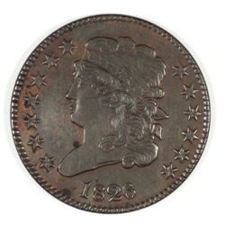 1826 1/2 CENT COHEN 1 AU-55 SHARP STRIKE EXCELLENT COLOR