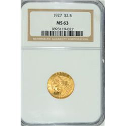 1927 $2.5 GOLD INDIAN NGC MS-63 PQ