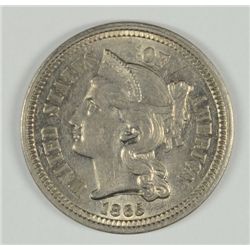 1865 3 CENT NICKEL CIVIL WAR DATE BU