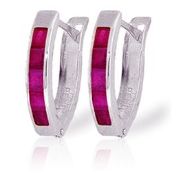 14K White Gold 1.3ct Princess Cut Ruby Huggie Earring