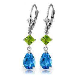 14k WG 1.00ct Peridot & 3.50ct Blue Topaz Drop Earrings