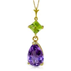 .50ct Peridot & 1.50ct Amethyst Drop Necklace in 14k YG
