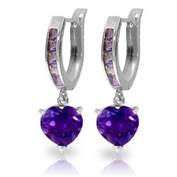 14K White Gold 2.35ct & .85ct Heart Amethyst Hoop Earring