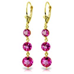 14k YG 3.90ct, 2.10ct & 1.20ct ROUND Pink Topaz Earring