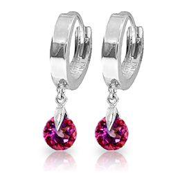 14K White Gold 2.00ct Round Pink Topaz Hoop Earring